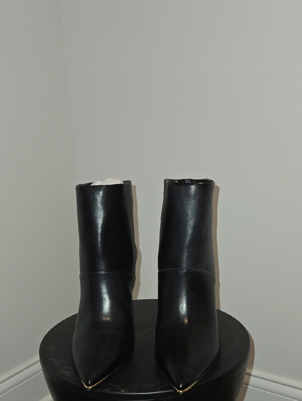 Black Pointed Toe Leather Ankle Boots
